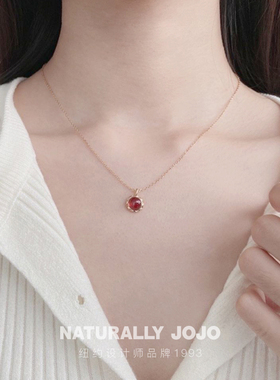 纯银气质红色石榴石项链女轻奢小众设计高级感锁骨链2025新款爆款