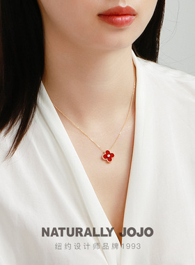红色国风四叶草项链女18k轻奢小众设计感高级锁骨链2025新款爆款