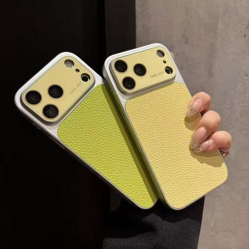 适用iPhone17PROMAX荔枝皮纹手机壳苹果16贴皮大视窗双色防摔硬套