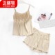 2026年新款 芝桃鸟无袖 睡衣女仿真丝套装 冰丝纯色夏款 吊带背心短裤