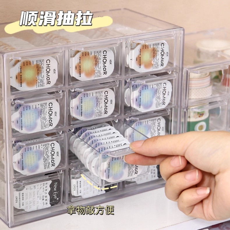 日抛美瞳收纳盒桌面防尘九宫格隐形眼镜多副装透明大容量整理盒子图片