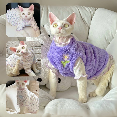 Y·H 太美啦～小fafa暖冬毛绒绒加厚保暖斯芬克斯无毛猫衣服德文