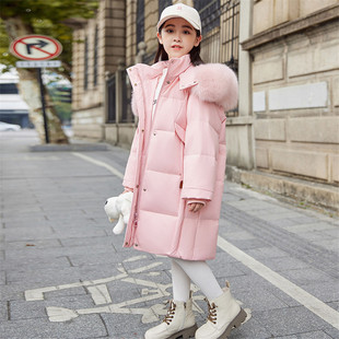 新款巴拉品女童羽绒服中长款洋气大童冬装韩版儿童加厚白鸭绒外套