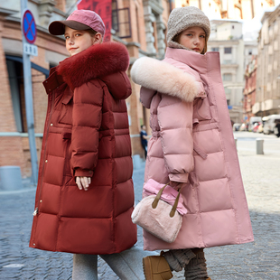 巴拉品女童羽绒服中长款洋气中大童过膝加厚冬季儿童保暖外套冬装