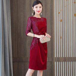 RM8837#婚礼妈妈婚宴礼服喜婆婆装敬酒连衣裙修身夏