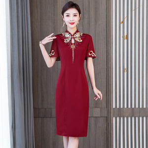 RM8834#婚礼妈妈婚宴礼服喜婆婆装敬酒连衣裙修身夏