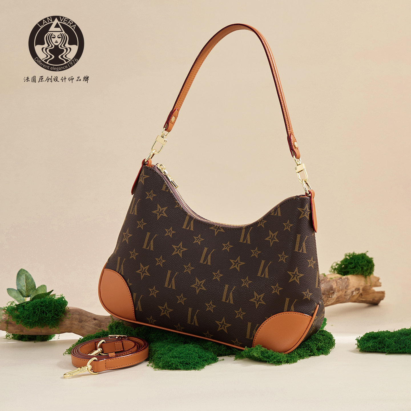 LANVERA轻奢包包女士秋冬2025单肩包腋下包中年老花大容量牛角包,箱包皮具/热销女包/男包,通用款女包,淘宝优惠券,粉丝福利购,淘宝优惠卷