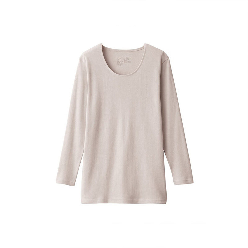 MUJI 여성용 두꺼운 면 U넥 8부소매 티셔츠 바닥 셔츠 순면