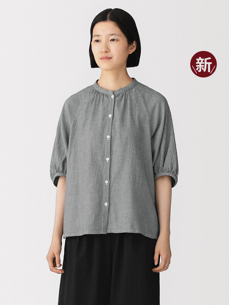 MUJI qadın seersucker köynək, qısa qollu, yay üçün