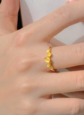 复古温柔气质花朵戒指女生金色指环开口可调节食指戒简约时尚休闲