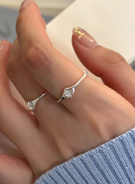 八芒星戒指女简约夏季小星愿星芒指环锆石星星食指戒开口可调节