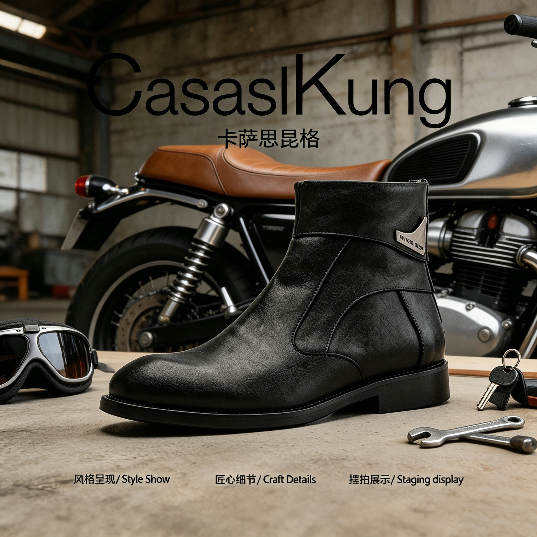 【美式痞帅】CasaslKung2026秋季复古潮流切尔西靴男英伦风尖头靴