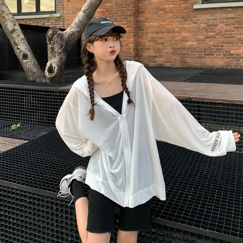 Real price sunscreen top hooded letter summer thin breathable long sleeve air conditioner cardigan drape coat