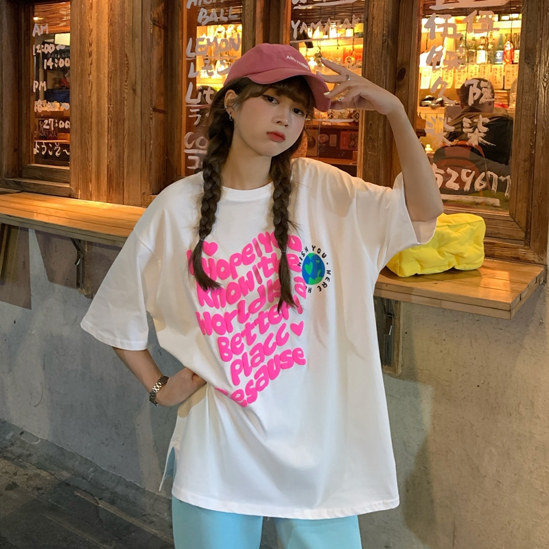 Real price foam letter printed T-shirt short sleeve loose Korean summer design small round neck top