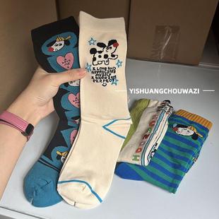 生活不易小狗卖艺 ins潮日系卡通长 可爱搞怪袜子女中筒棉袜四季 款