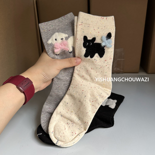 秋季新款 袜子女可爱小动物点子纱蝴蝶结毛球尾巴百搭中筒袜无骨