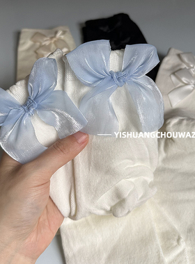 白色蝴蝶结袜子女中筒ins潮日系可爱洛丽塔玛丽珍四季后跟蝴蝶结