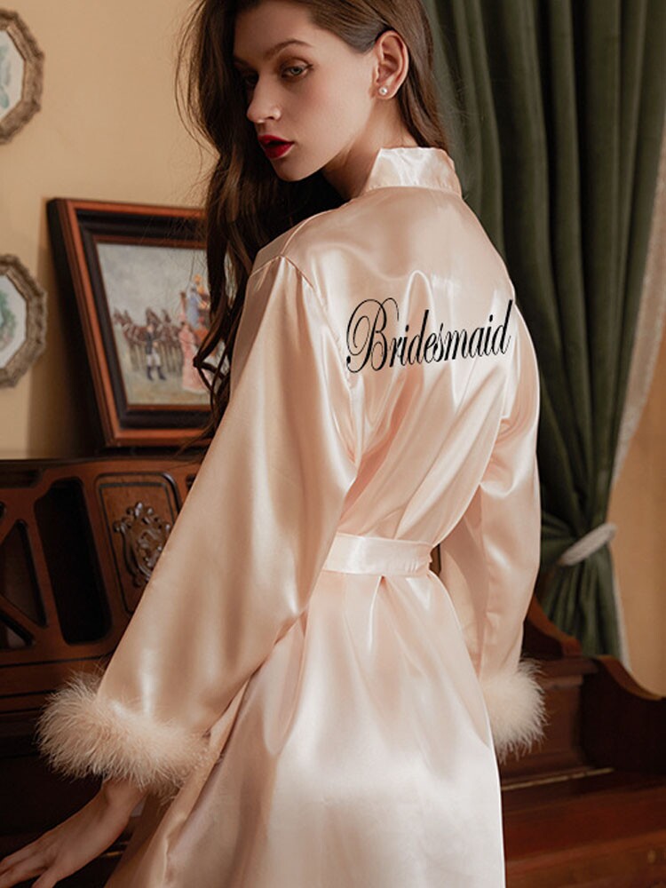SUMMER RED BRIDAL FEATHER HEM MORNING GOWN VERSATILE BRIDESMAID COSMETICS WEDDING DRESSING GOWN SEXY LUXURY PAJAMAS