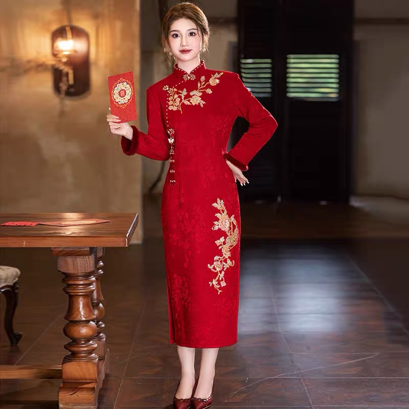 敬酒服新娘高级感红色结婚旗袍订婚礼服新中式2025新款针织冬季