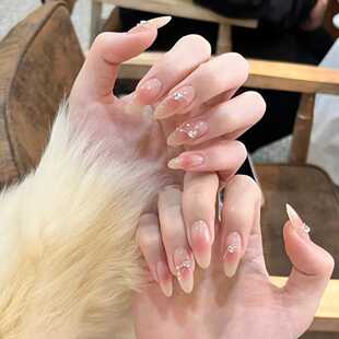 41手工穿戴甲腮红水蜜桃晕染裸色显白钻高级孕妇新娘成品美甲贴片