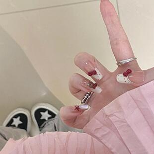 43穿戴甲手工光疗甲奶油小熊仔显白防水可拆卸假指甲新娘孕妇可带