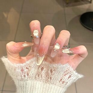 手工定制成品假指甲光疗穿戴甲小灯泡猫眼千金美甲孕妇新娘显白