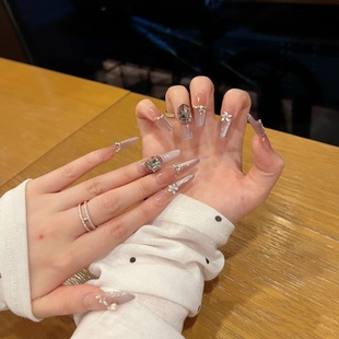 手工定制成品穿戴甲手工紫色韵味氛围结显白光疗假指甲贴孕妇新娘