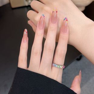 纯手工穿戴甲ins百搭显白裸色长款 多巴胺假指甲贴片可拆卸美甲