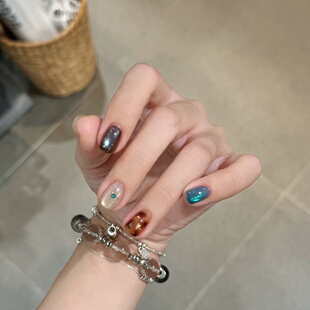 纯手工定制穿戴甲秋冬美拉德棕色美甲贴片显白孕妇假指甲可拆卸