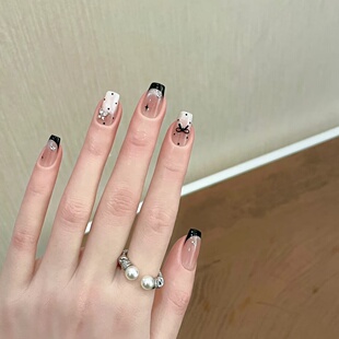 手工定制成品穿戴甲手工美甲新款 显白光疗假指甲贴片孕妇 波点法式