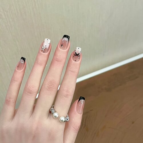 手工定制成品穿戴甲手工美甲新款波点法式显白光疗假指甲贴片孕妇