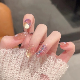 手工定制成品假指甲光疗穿戴甲氛围感奶跳跳糖美甲孕妇新娘显白