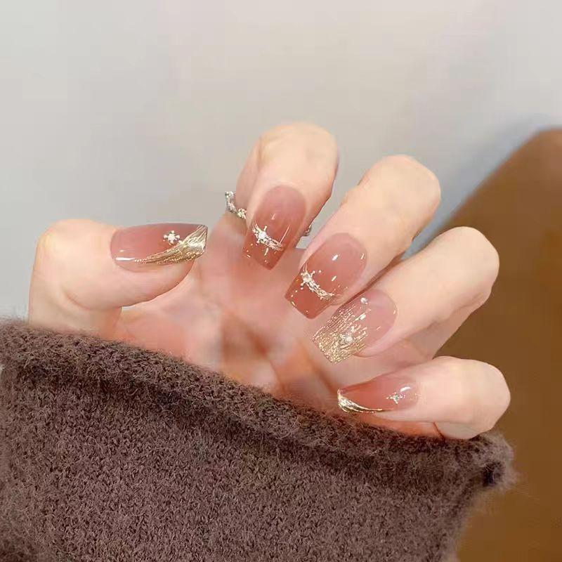 流色法式鎏金纯手工穿戴甲