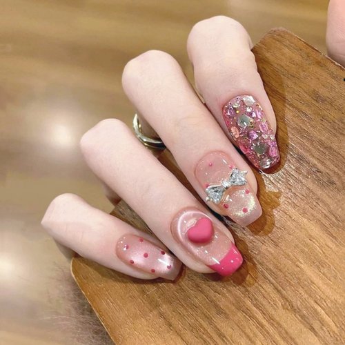 手工定制成品假指甲贴片穿戴甲可拆卸立体桃心光疗孕妇显白短款甲