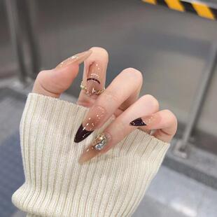 手工定制假指甲贴片成品美拉德美甲秋冬显白新娘孕妇新娘穿戴