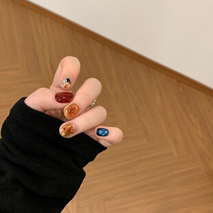 手工定制穿戴甲秋冬美甲美出氛围感调色贴片显白假指甲可拆卸