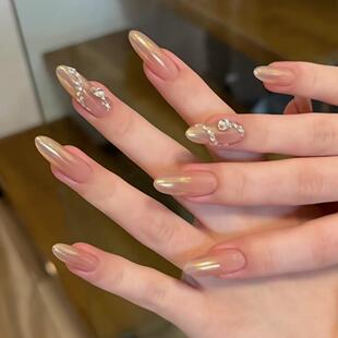手工定制成品假指甲光疗穿戴甲极光闪钻千金美甲孕妇新娘显白