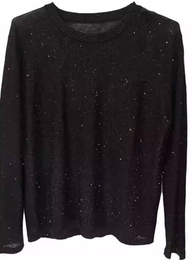 微胖定制【华尔兹女王】水溶羊毛亮片针织打底衫长袖圆领软糯