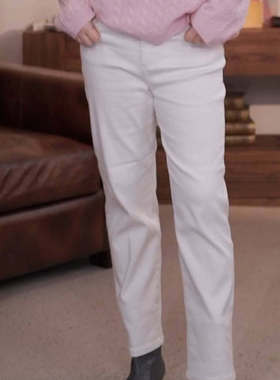 微胖定制【奥斯卡】小白牛显瘦牛仔裤裤女加厚松紧腰烟管裤