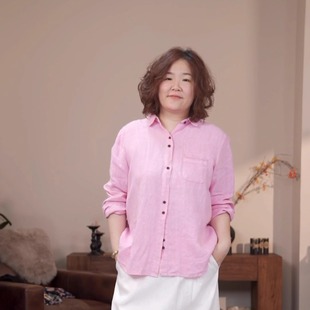 薄款 微胖定制 宽松休闲外套夏季 粉色芭乐 百搭 粉红色亚麻衬衫