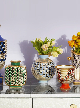 蝶陶家居花瓶 美式凡尔赛彩绘外贸出口轻奢西班牙设计感