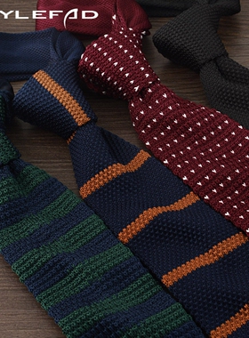 秋冬英伦时尚针织毛线领带 潮男绅士条纹商务正装休闲领带尖头7CM