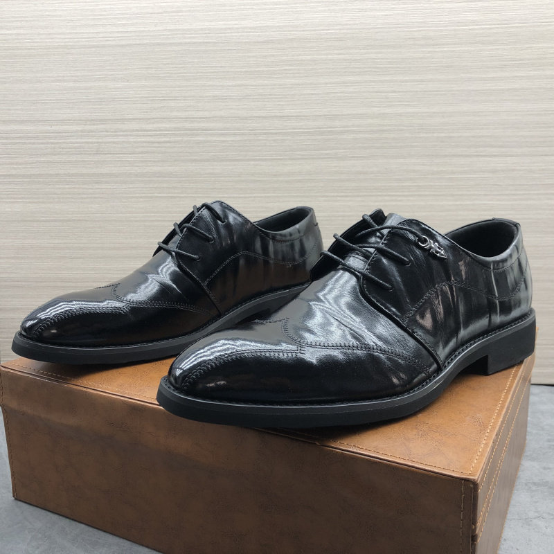 AUTUMN NEW FACTORY DIRECT  S HEAVY INDUSTRY EMBOSSED COWHIDE MENS SHOES ROUND TOE FLAT HEEL LACE-UP DRESS LEATHER SHOES TRENDY SHOES