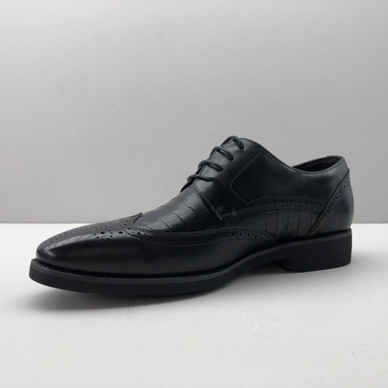 AUTUMN NEW FACTORY DIRECT  COWHIDE MENS SHOES BUSINESS TREND FASHION EMBOSSED FLAT HEEL LACE-UP DRESS LEATHER SHOES BLACK