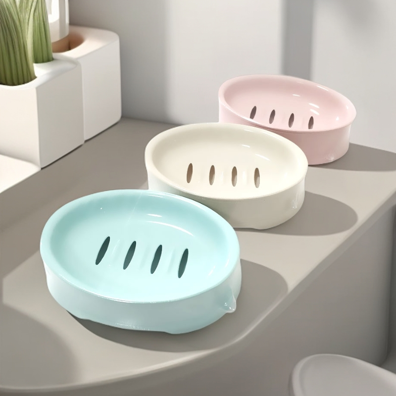 双层沥水香皂盒洗手池简约塑料高脚圆形肥皂盒家用洗手间3个包邮