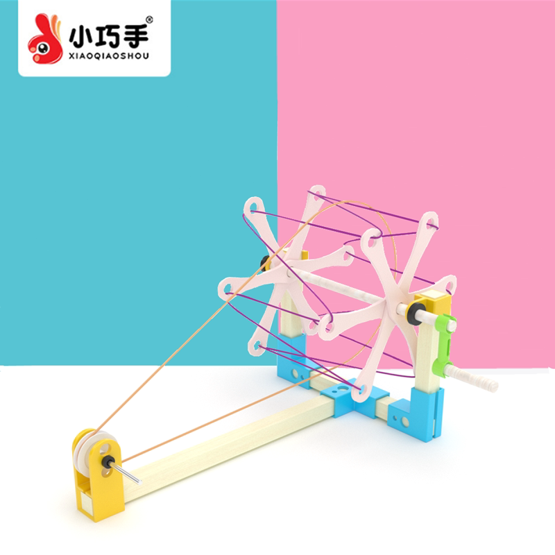手摇纺线车6岁以上女孩童科技手工小制作diy毛线编织创意趣味玩具
