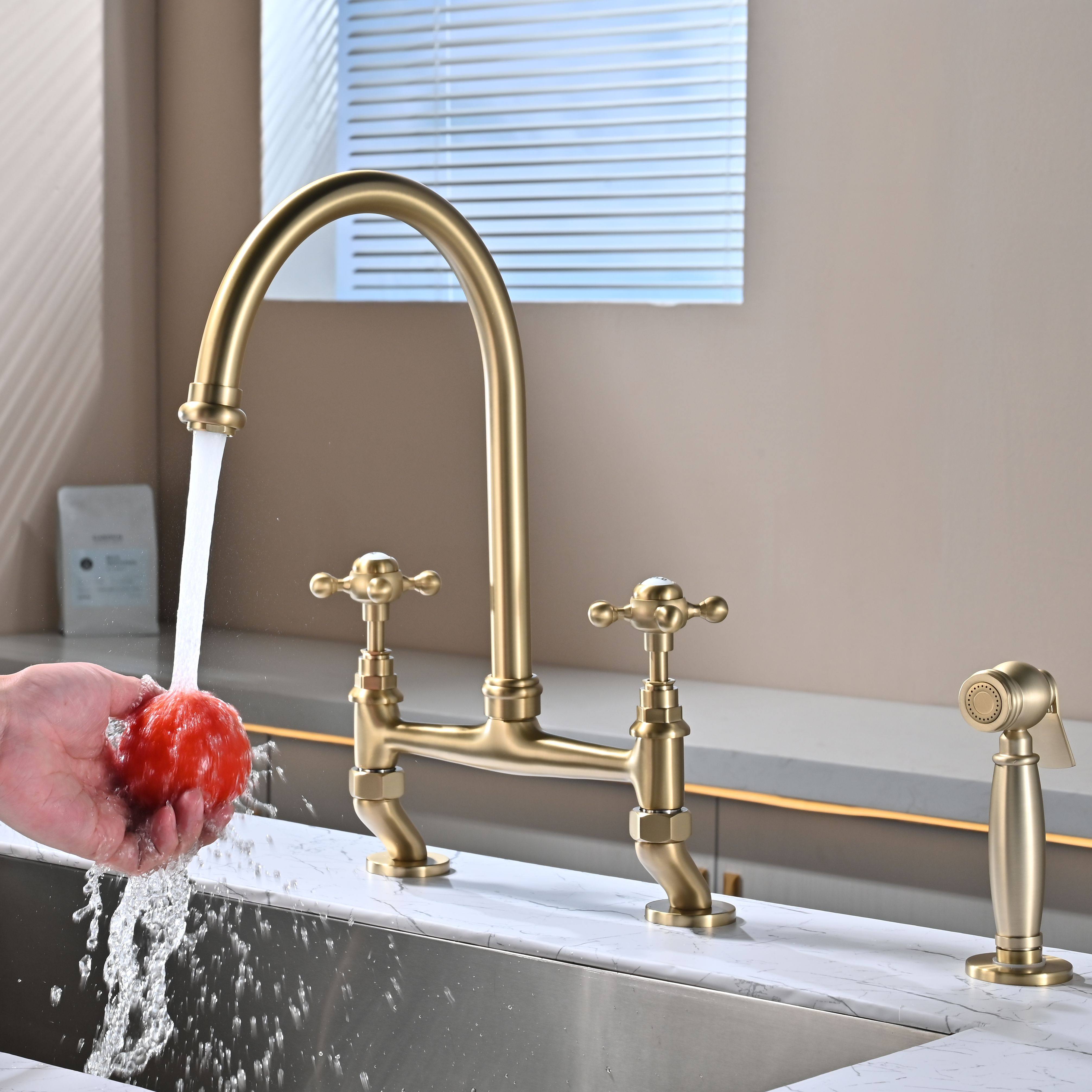 法式厨房龙头三孔抽拉喷枪双手轮冷热水可旋转全铜家用菜盆洗碗盆,家装主材,厨房龙头,淘宝优惠券,粉丝福利购,淘宝优惠卷
