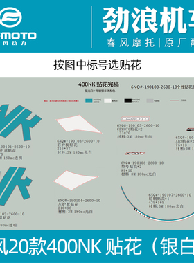 春风400-B摩托车20-21款400NK摩托车水箱护板贴花车身贴纸银白色