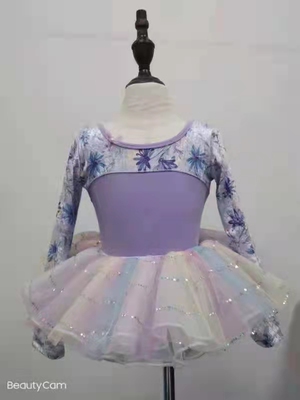 儿童考级连体服练功服形体服舞蹈服女童长袖连体练功服体操服纱裙