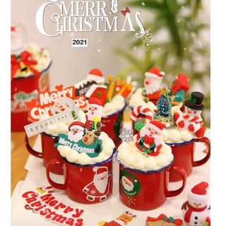 圣诞节搪瓷杯子蛋糕装饰红色茶缸子小号6cm9cm圣诞老人摆件纸杯